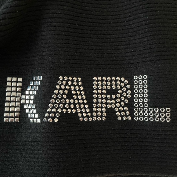 Karl Lagerfeld Long Black Knit Unisex ‘KARL’ Scarf - Picture 2 of 7